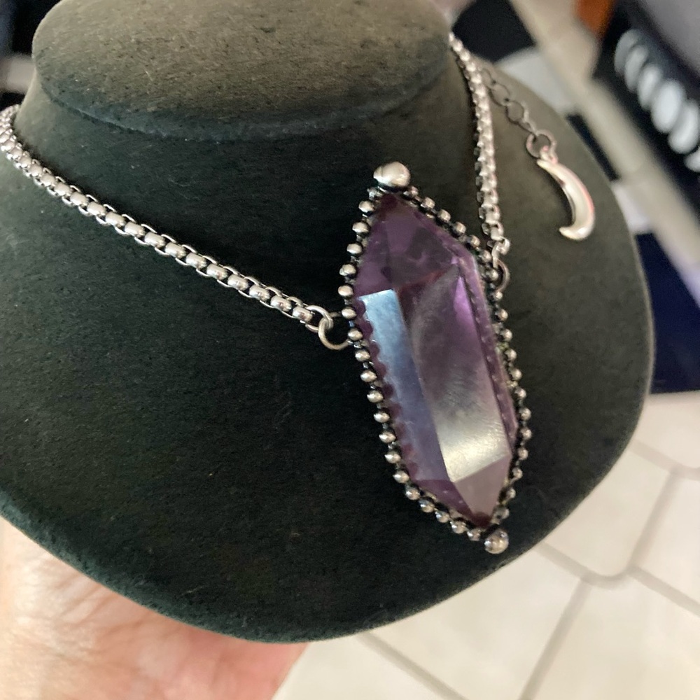 Natural purple amethyst crystal gemstone boho goth moon charm - Picture 7 of 14